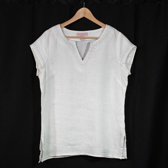 Saint Tropez Tops - Saint Tropez West Top Womens Medium White Linen Silver Metallic Embroidery Kurti